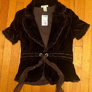 AZwell velour brown embroidered Y2k top cardigan juniors medium nwt